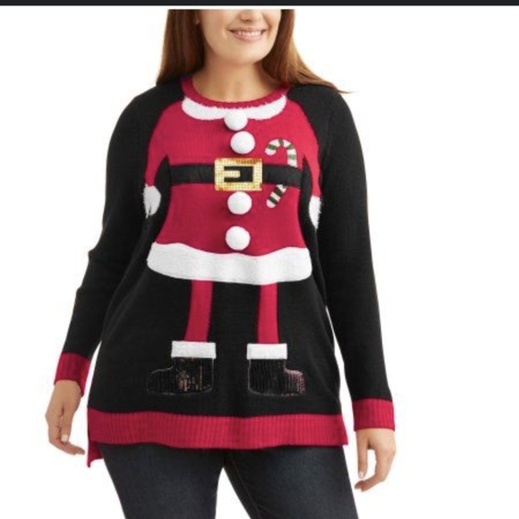 Holiday Time Sweaters - Holiday Time Mrs.Claus Sequin Santa Sweater
